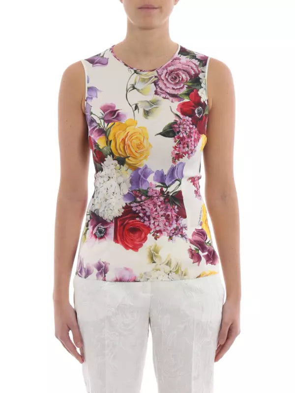 Sleeveless Floral Silk Blend Blouse