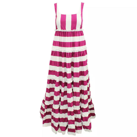 Elegant Fuchsia Striped Sleeveless Long Dress