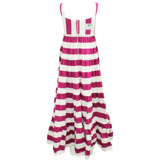 Elegant Fuchsia Striped Sleeveless Long Dress