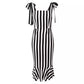 Black and White Striped Midi Dress with Ruffles