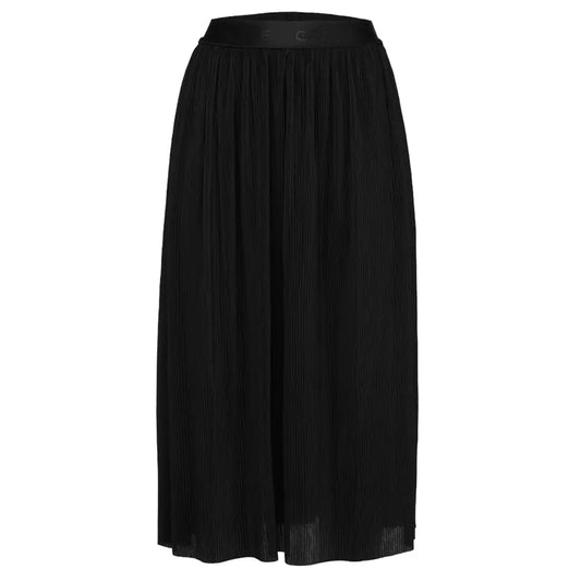 Chic Pleated Black Skirt with Logo Waistband