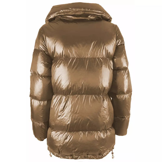 Elegant Quilted Nylon Down Jacket in Brown