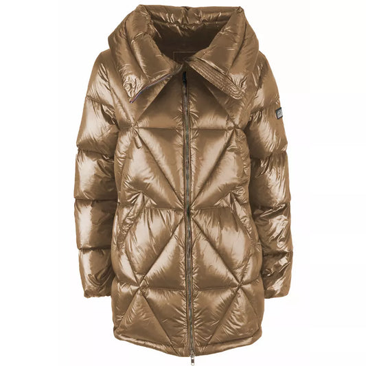 Elegant Quilted Nylon Down Jacket in Brown