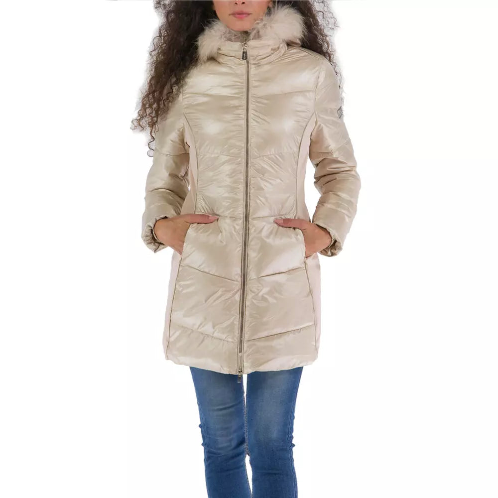 Chic Beige Padded Hooded Jacket