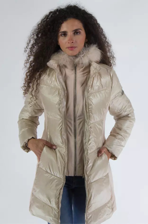 Chic Beige Padded Hooded Jacket