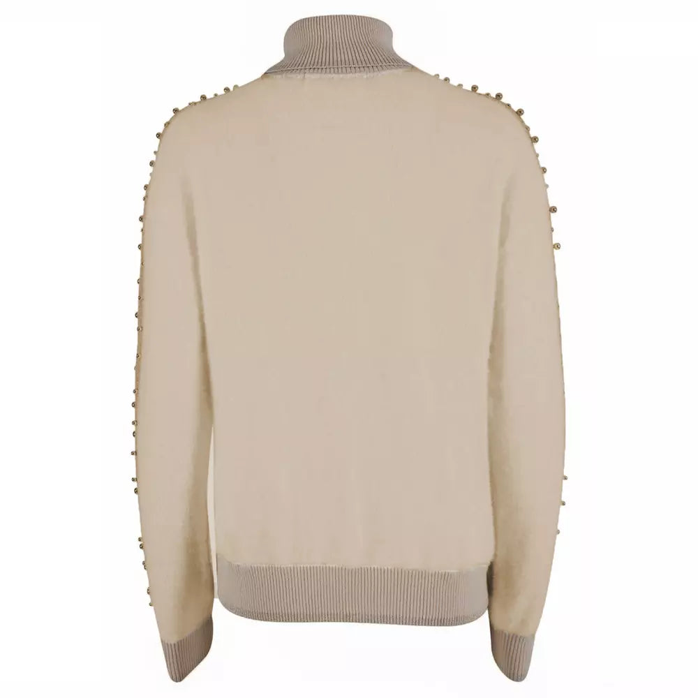 Beige Metallic Sleeve Turtleneck Sweater