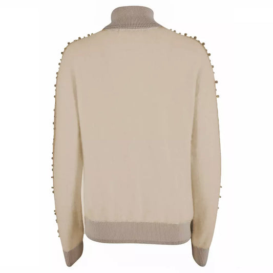 Beige Metallic Sleeve Turtleneck Sweater