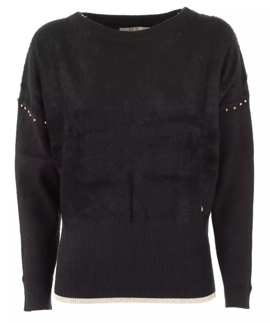 Elegant Long-Sleeved Crew-Neck Sweater with Metallic Detailing