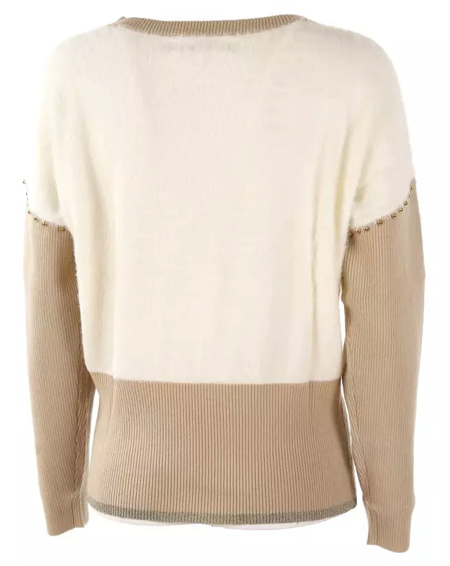 Elegant Crew-Neck Sweater with Metallic Accents