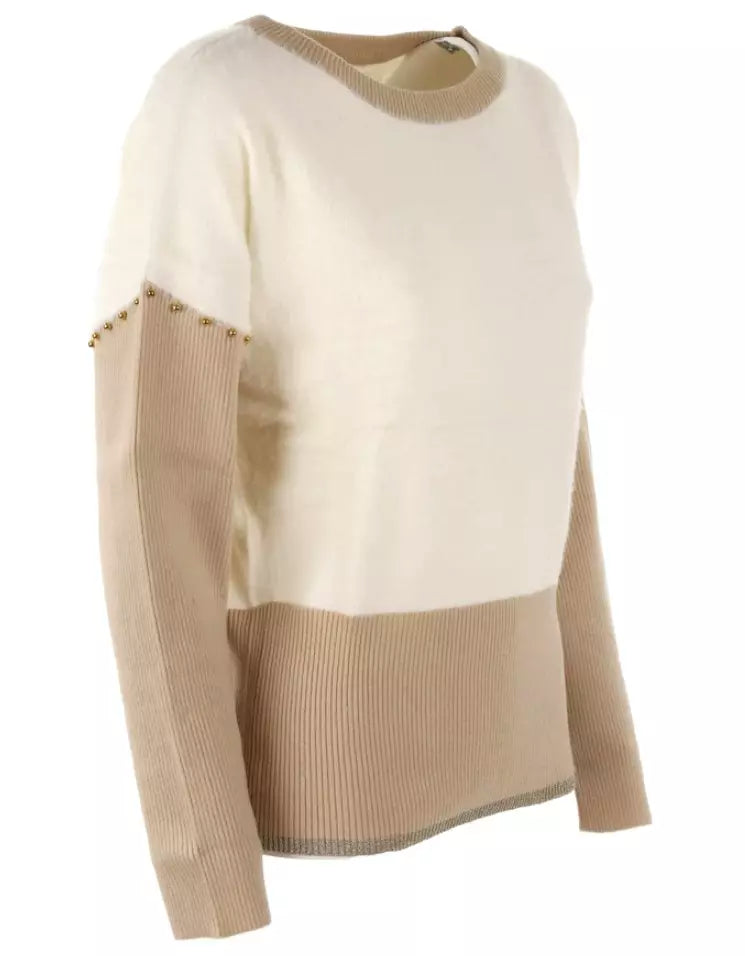 Elegant Crew-Neck Sweater with Metallic Accents