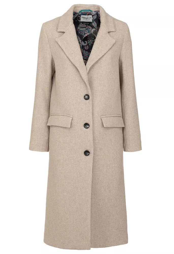 Elegant Beige Wool Blend Coat for Women