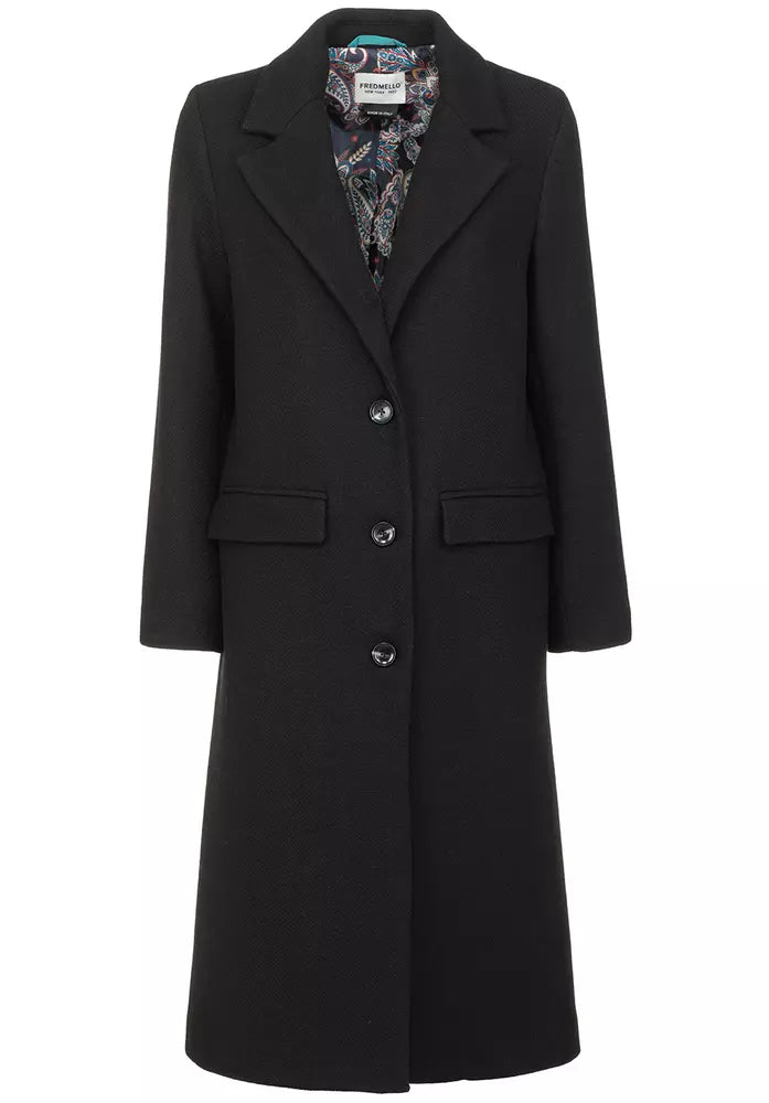 Elegant Wool Blend Black Coat