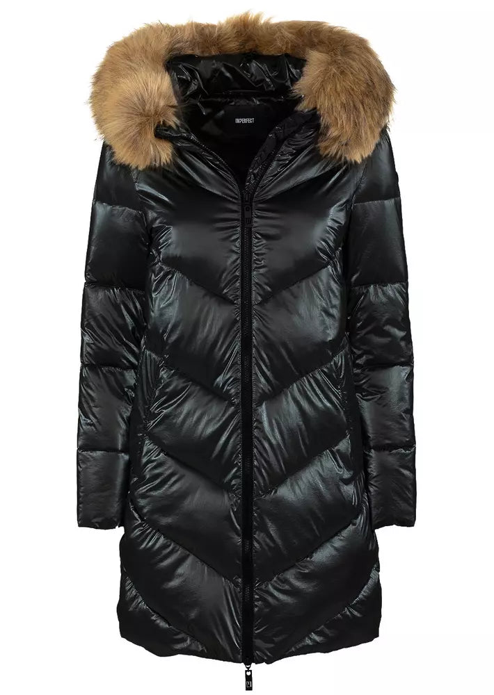 Elegant Long Down Hooded Jacket with Eco-Fur