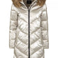 Chic Gray Eco-Fur Trimmed Long Down Jacket