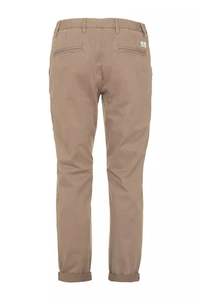 Beige Cotton Blend Casual Pants for Men