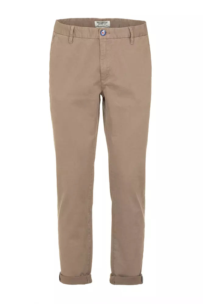 Beige Cotton Blend Casual Pants for Men