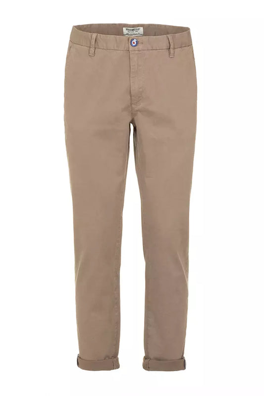 Beige Cotton Blend Casual Pants for Men