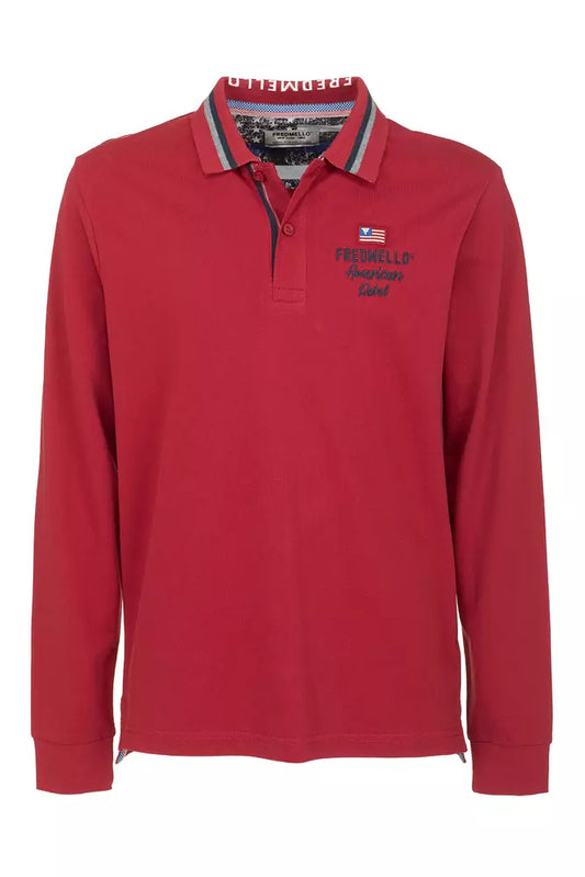 Men's Cotton Long Sleeve Polo - Vibrant Red