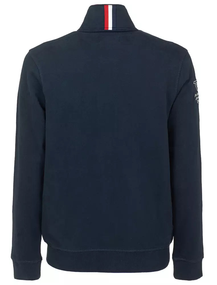 Chic Blue Cotton Zip Sweatshirt with Logo Embroidery