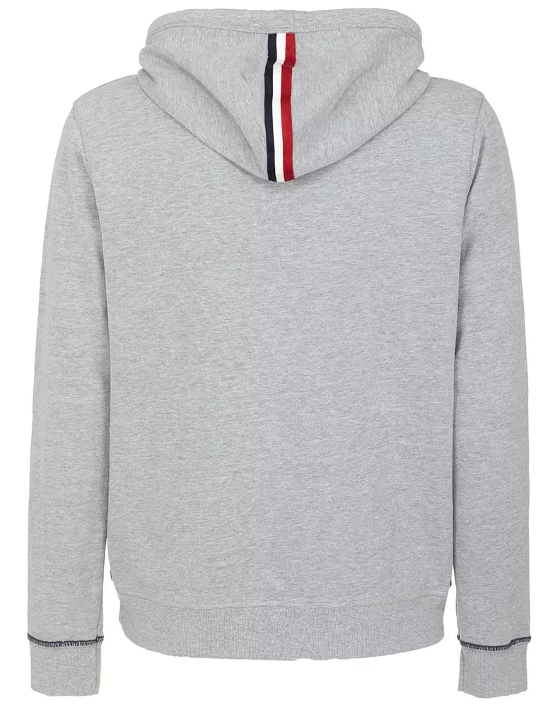 Chic Melange Grey Cotton Hoodie with Chest Embroidery