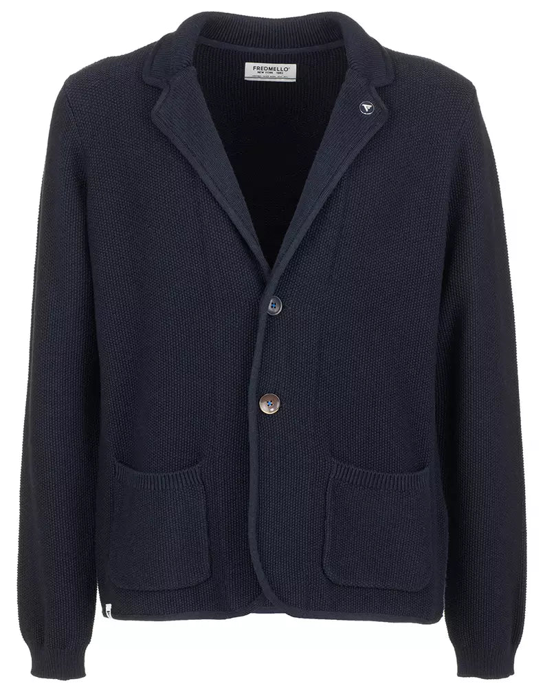 Elegant Dark Blue Cotton Sports Jacket