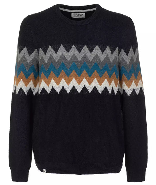 Multicolor Zig-Zag Crew Neck Sweater