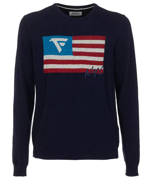 Chic Crew Neck Flag Motif Sweater