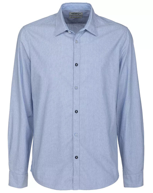 Chic Blue Dot Patterned Button-Up Shirt