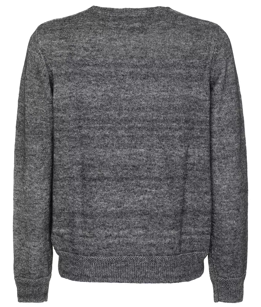 Melange Blue Crew Neck Cotton Blend Sweater