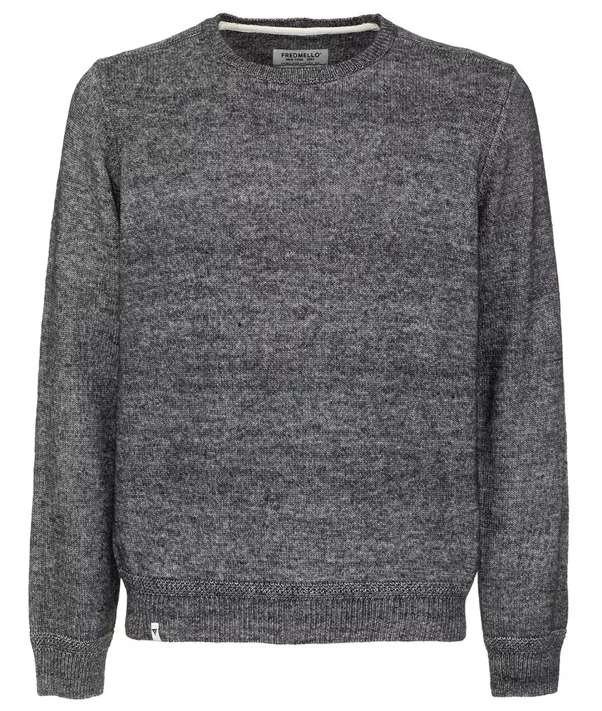 Melange Blue Crew Neck Cotton Blend Sweater