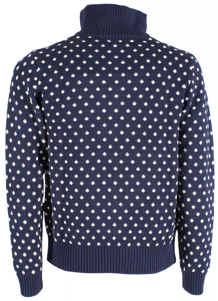 Chic High Collar Zip Sweater with Polka Dot Accent