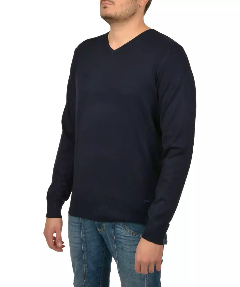 Navy Blue Viscose V-Neck Sweater – Timeless Elegance