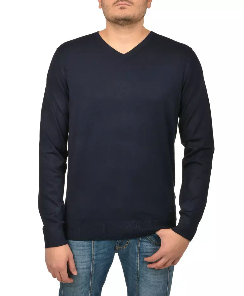 Navy Blue Viscose V-Neck Sweater – Timeless Elegance