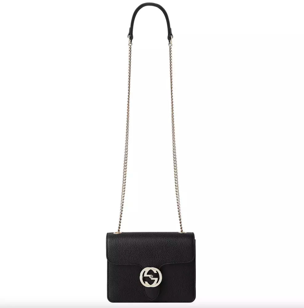 Elegant Black Leather Shoulder Bag with Silver Charm