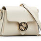 Cream White Leather Shoulder Bag with Silver Hardware