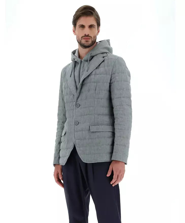 Elegant Linen Bomber Jacket with Detachable Hood