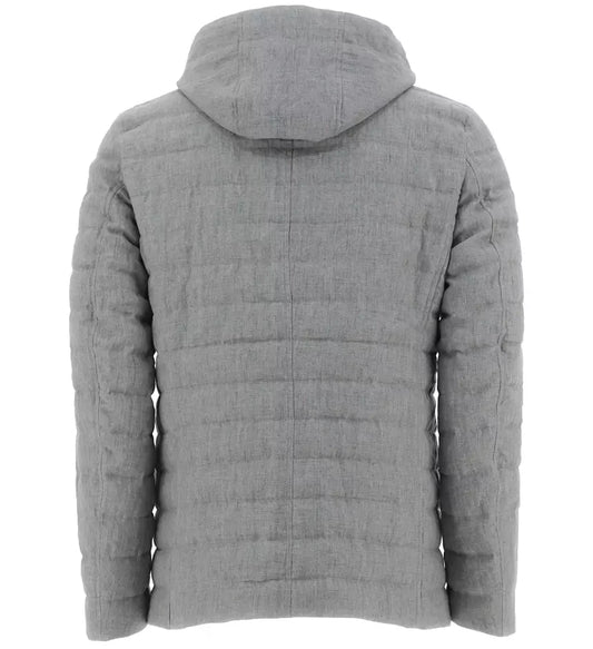 Elegant Linen Bomber Jacket with Detachable Hood