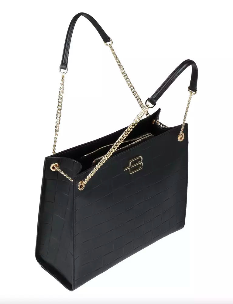 Elegant Leather Chain-Strap Shoulder Bag