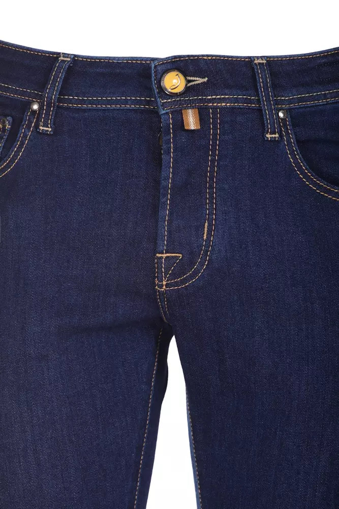 Elegant Blue Nick Jeans with Yellow Accents