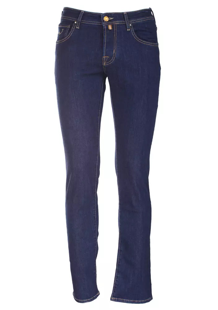 Elegant Blue Nick Jeans with Yellow Accents