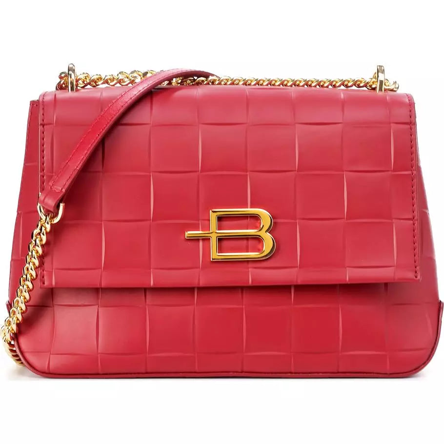 Elegant Red Calfskin Shoulder Bag with Chain Strap