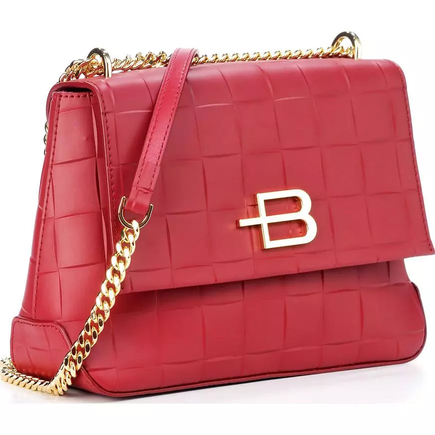 Elegant Red Calfskin Shoulder Bag with Chain Strap