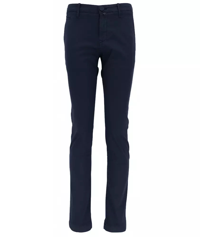 Navy Blue Cotton Chino Pants - Slim Fit