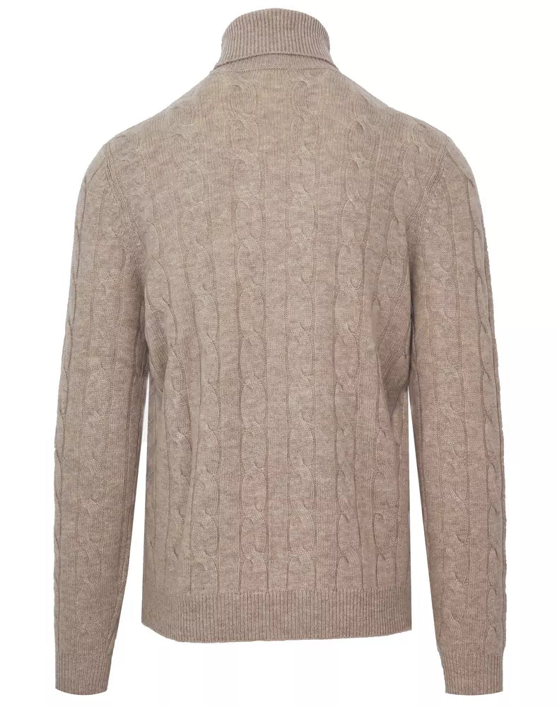 Elegant Beige Wool-Cashmere Turtleneck Sweater