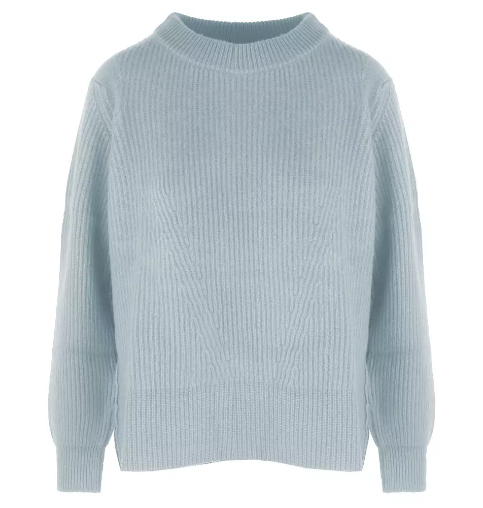 Elegant Ribbed Wool-Cashmere Women's Crew Neck Sweater