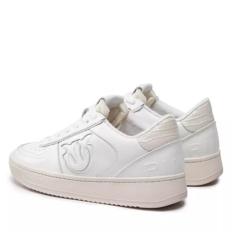 Chic White Calfskin Sneakers with Croco Detail