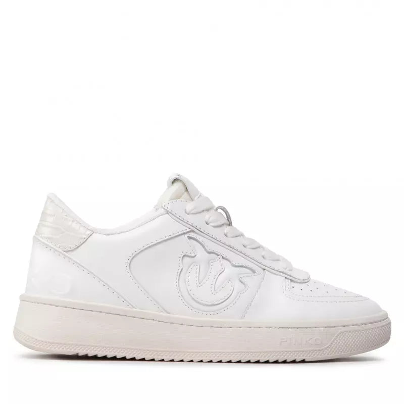 Chic White Calfskin Sneakers with Croco Detail