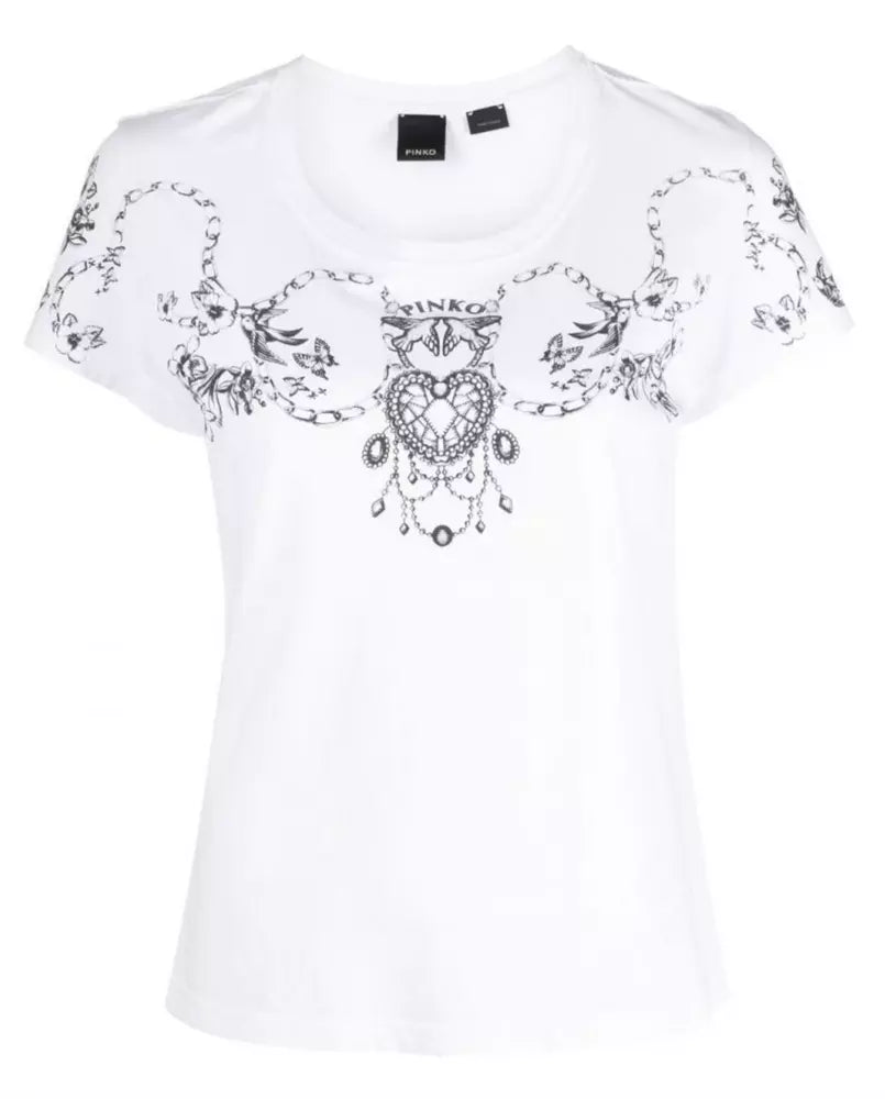 Elegant White Cotton Tee with Iconic Emblem