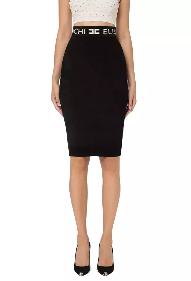 Chenille High-Waisted Pencil Skirt with Logo Band