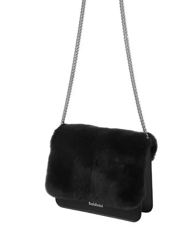 Chic Calfskin Shoulder Bag with Eco-Fur